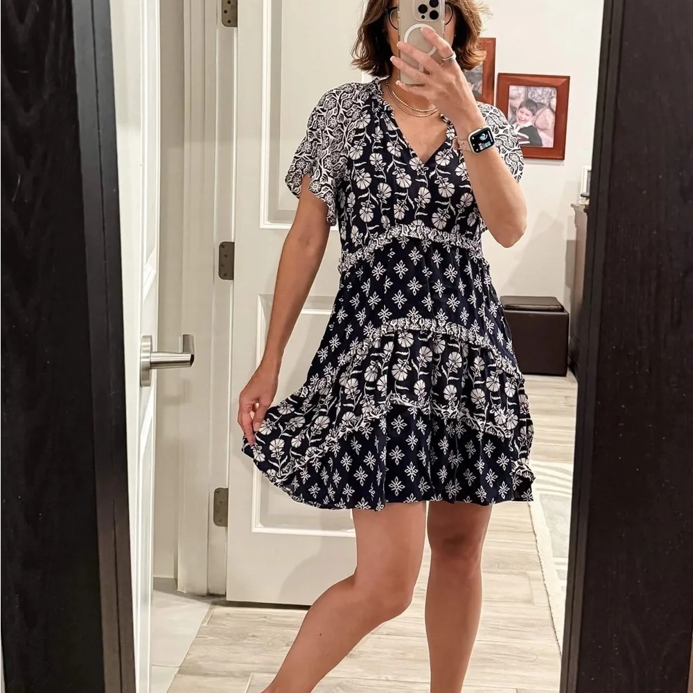Anthropologie Navy and White Floral Dress